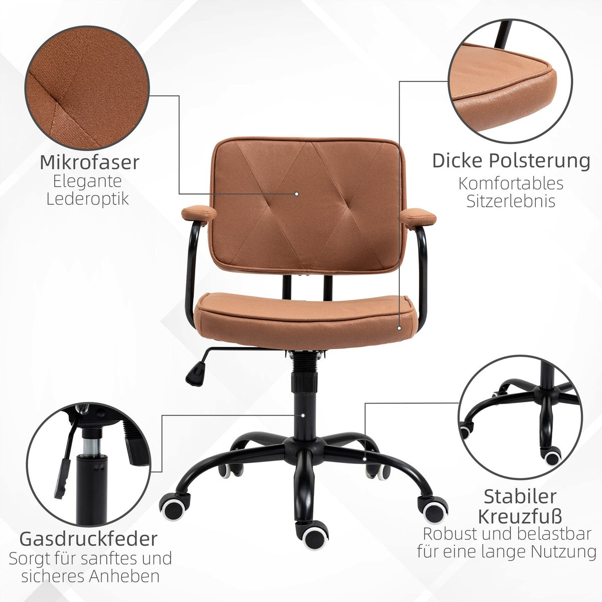 Office Chair Desk Chair With Wheels Height Adjustable With Rocker Function 360° Rotation Tiltable Foam Barun 61 X 58 X 82-91 Cm