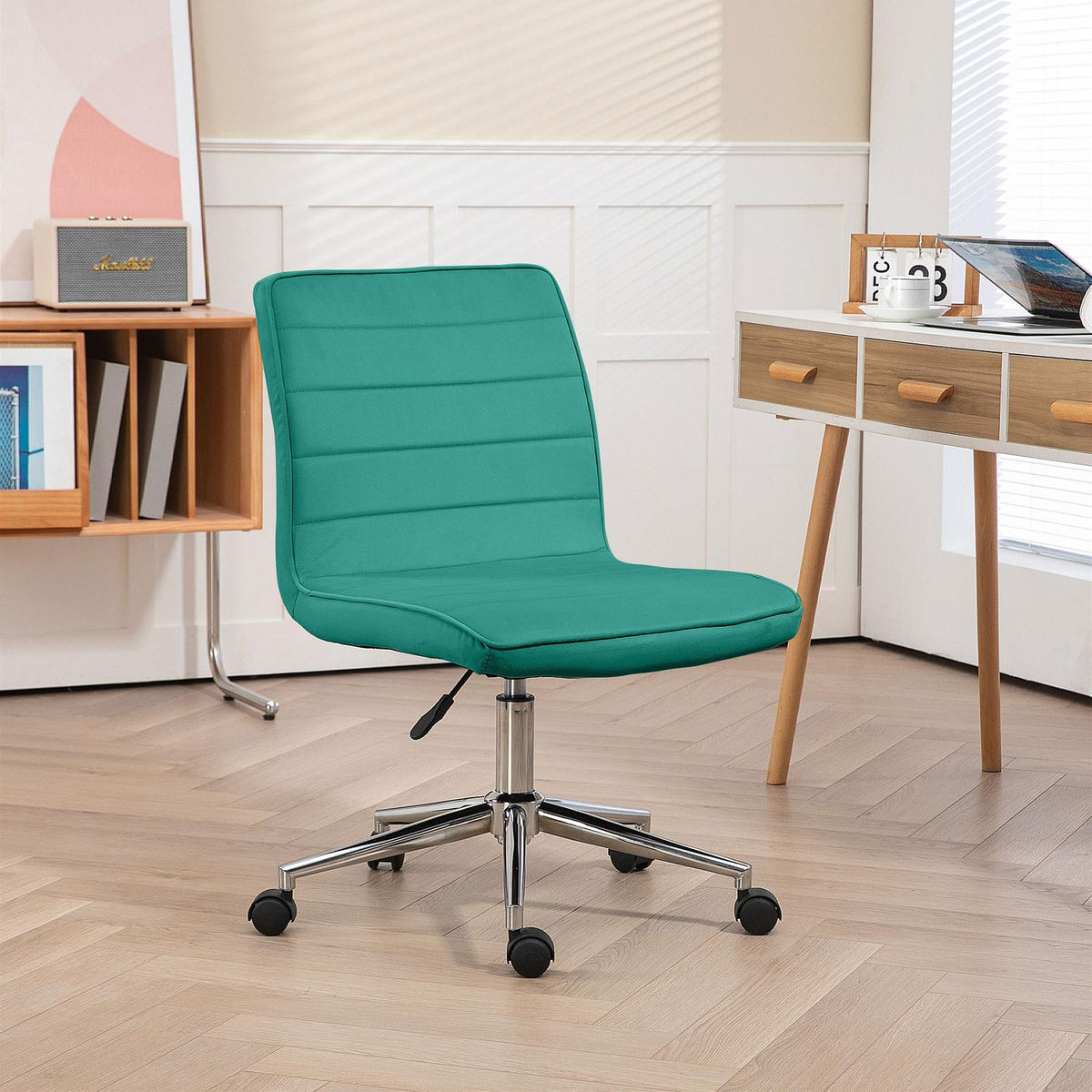 Office Chair Desk Chair Without Armrest Height Adjustable Swivel Chair Velvet Up To 120Kg Green