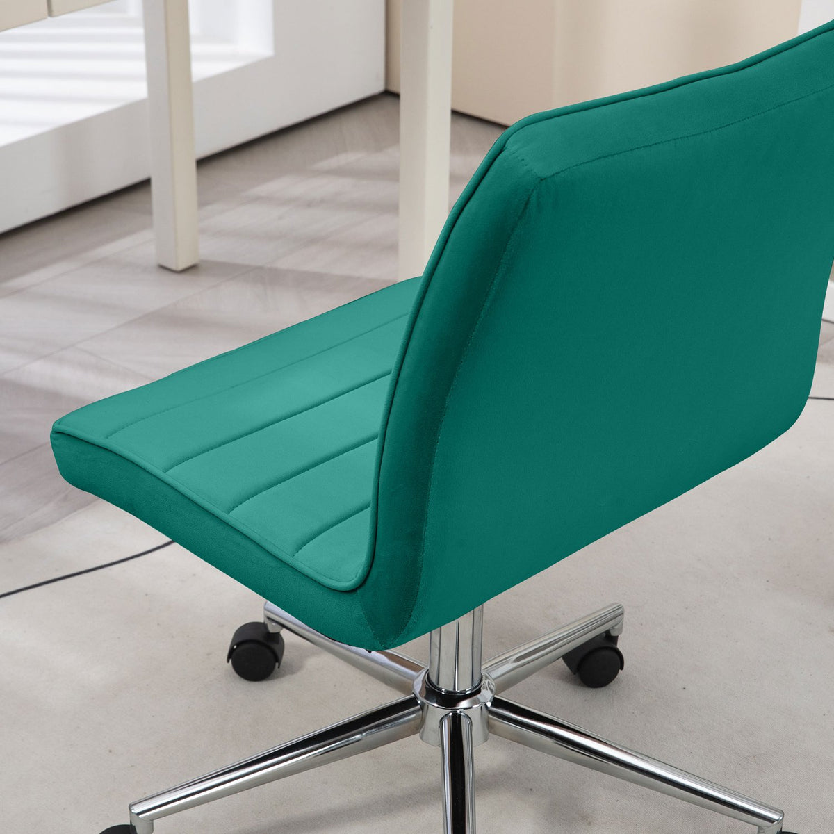 Office Chair Desk Chair Without Armrest Height Adjustable Swivel Chair Velvet Up To 120Kg Green