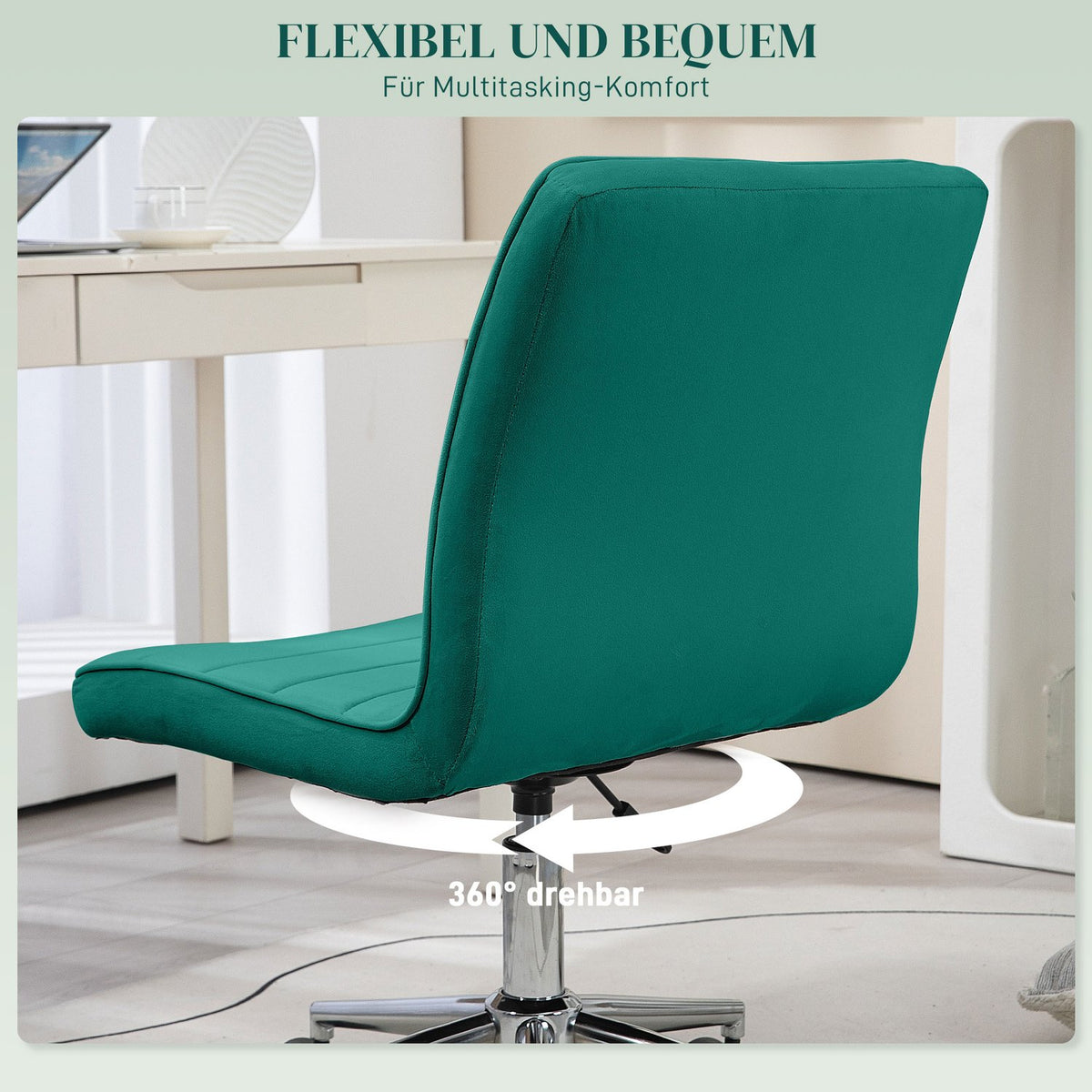 Office Chair Desk Chair Without Armrest Height Adjustable Swivel Chair Velvet Up To 120Kg Green