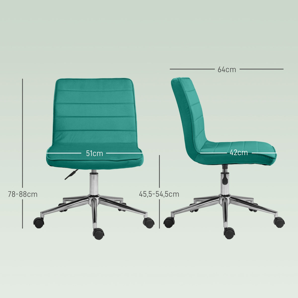 Office Chair Desk Chair Without Armrest Height Adjustable Swivel Chair Velvet Up To 120Kg Green