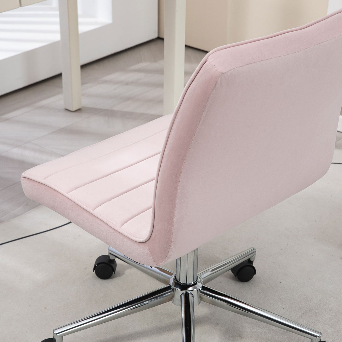Office Chair Desk Chair Without Armrest Height Adjustable Swivel Chair Velvet Up To 120Kg Pink