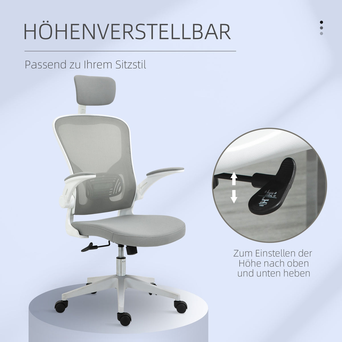Office Chair Ergonomic Chair With Rocker Function High Back Lumbar Support Headrest Fold-Up Gray 65 X 64 X 114-122 Cm