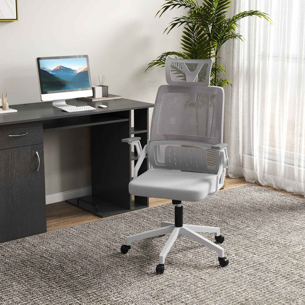Office Chair Ergonomic Desk Chair Adjustable Headrest Armrest Height Adjustable Swivel Chair Rocker Function Lumbar Support Mesh