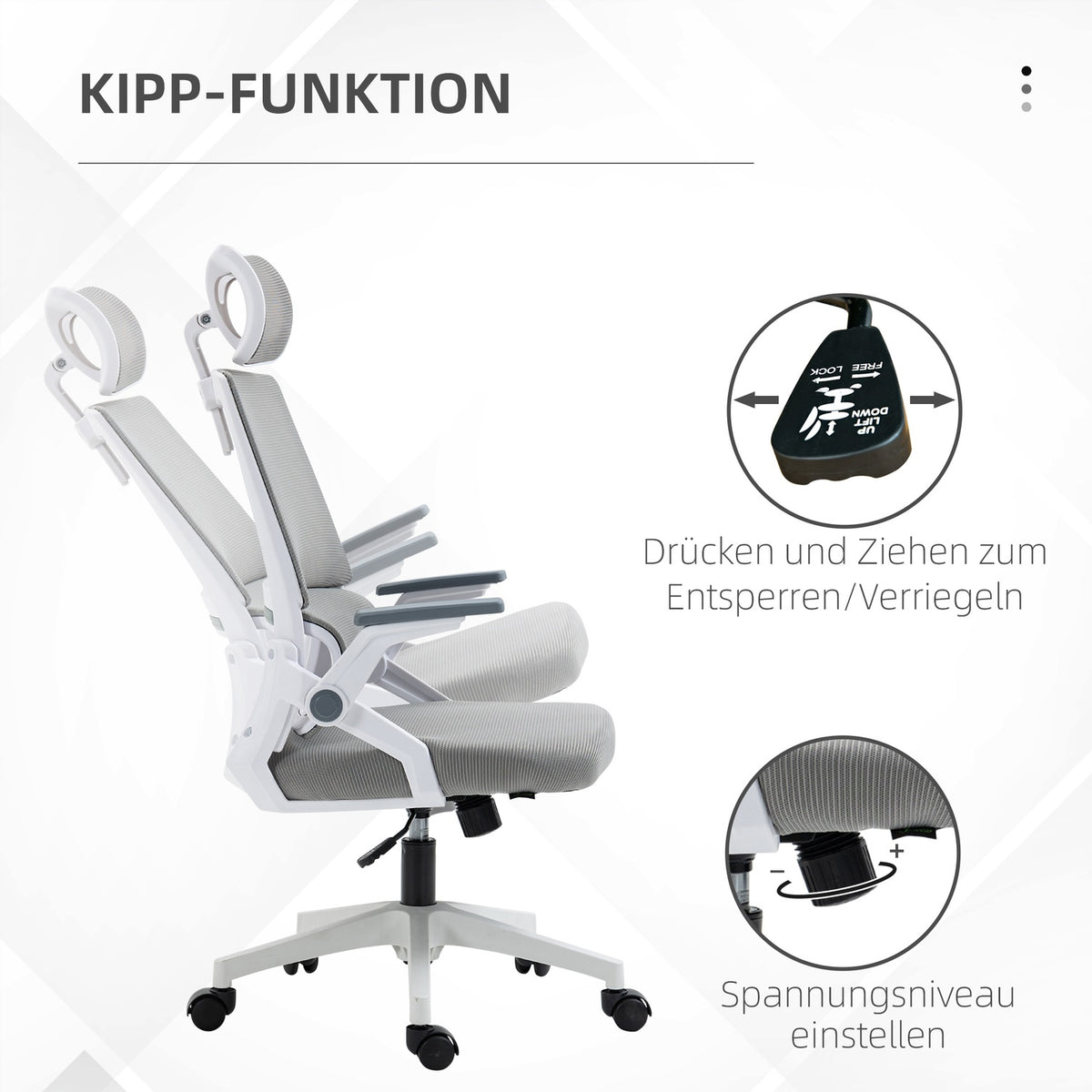Office Chair Ergonomic Desk Chair Adjustable Headrest Armrest Height Adjustable Swivel Chair Rocker Function Lumbar Support Mesh