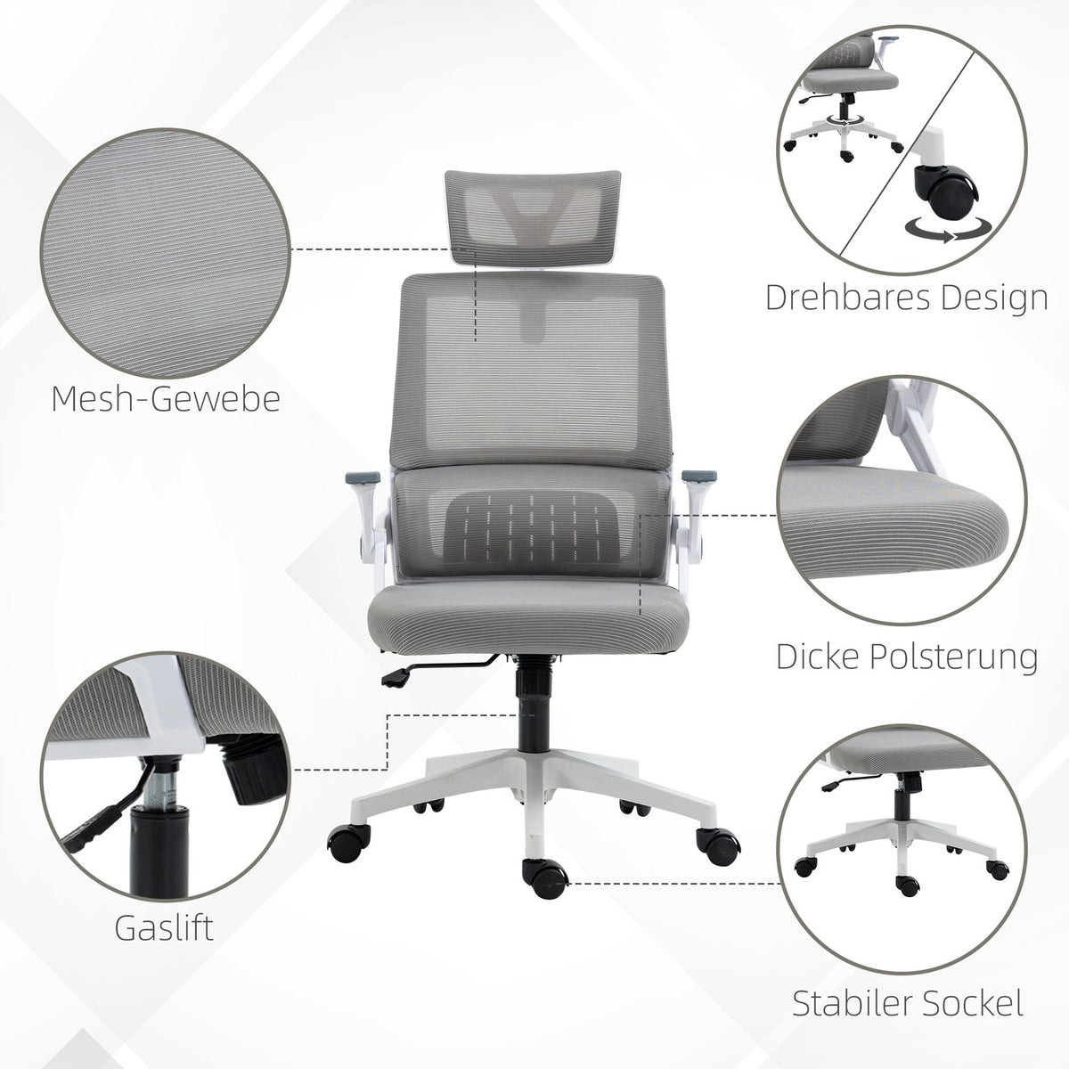 Office Chair Ergonomic Desk Chair Adjustable Headrest Armrest Height Adjustable Swivel Chair Rocker Function Lumbar Support Mesh