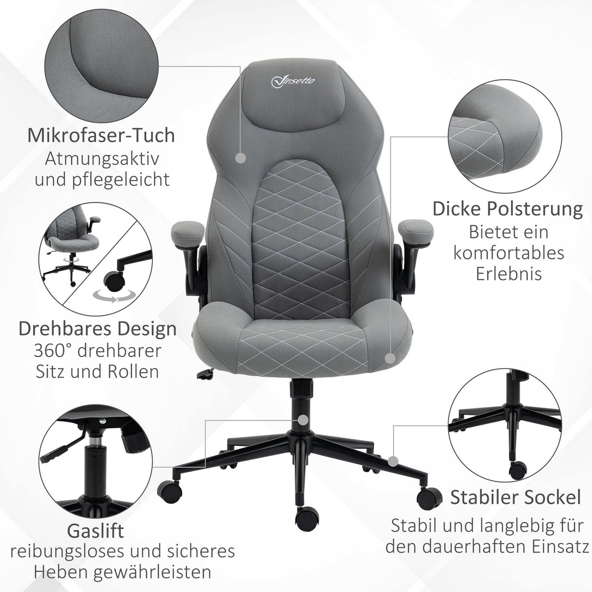 Office Chair, Ergonomic Desk Chair, Computer Chair With Rocker Function, Adjustable Armrests, Swivel Chair With Soft Cushion