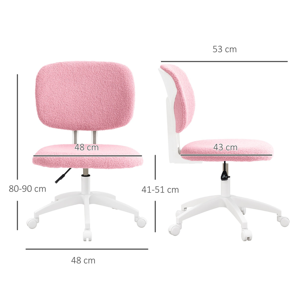 Office Chair Ergonomic Desk Chair Height Adjustable Computer Chair Without Armrest Swivel Chair Velvet Pink