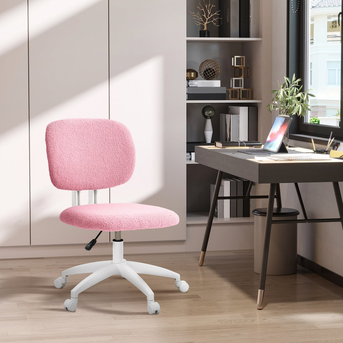 Office Chair Ergonomic Desk Chair Height Adjustable Computer Chair Without Armrest Swivel Chair Velvet Pink