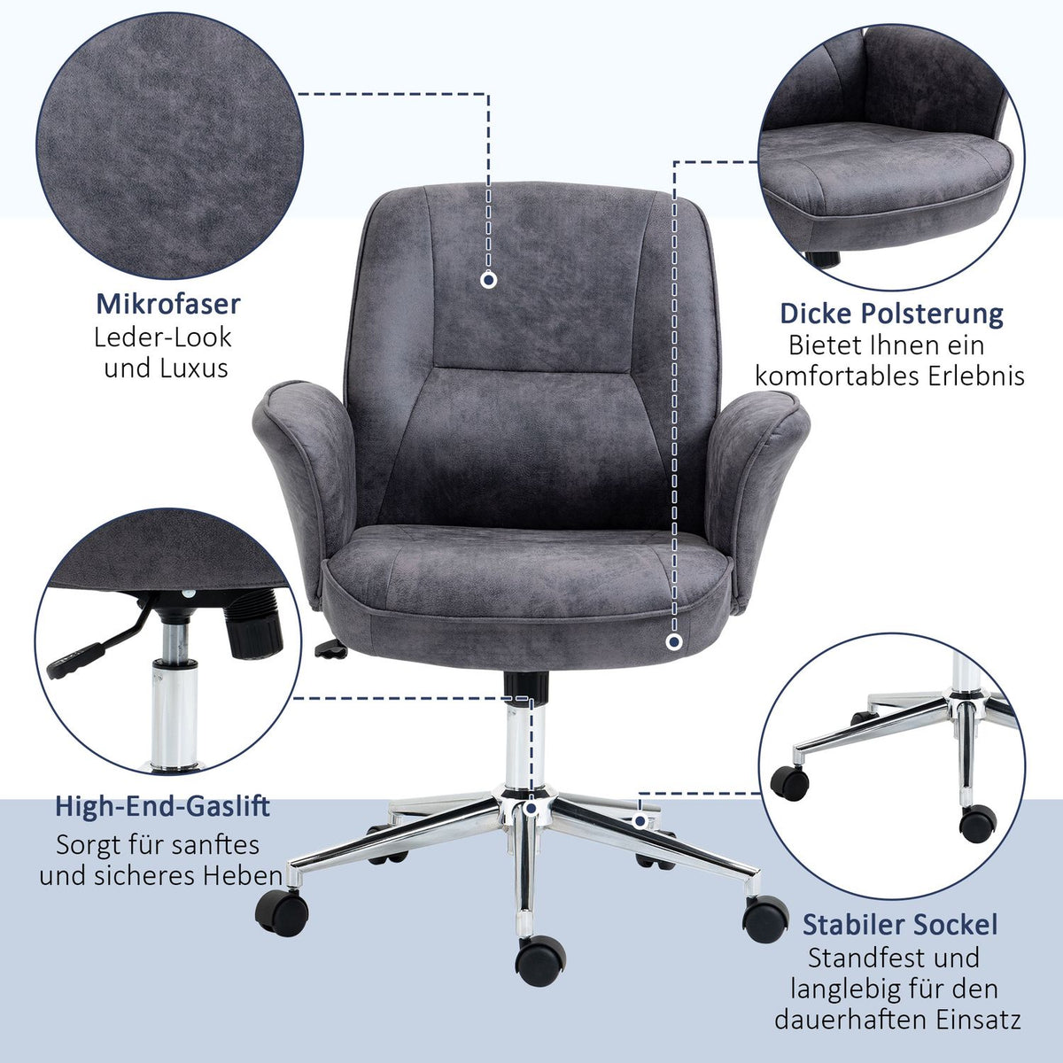 Office Chair Ergonomic Desk Chair With Rocker Function, Height Adjustable, Load Capacity Up To 120Kg, 67X69X92-102Cm
