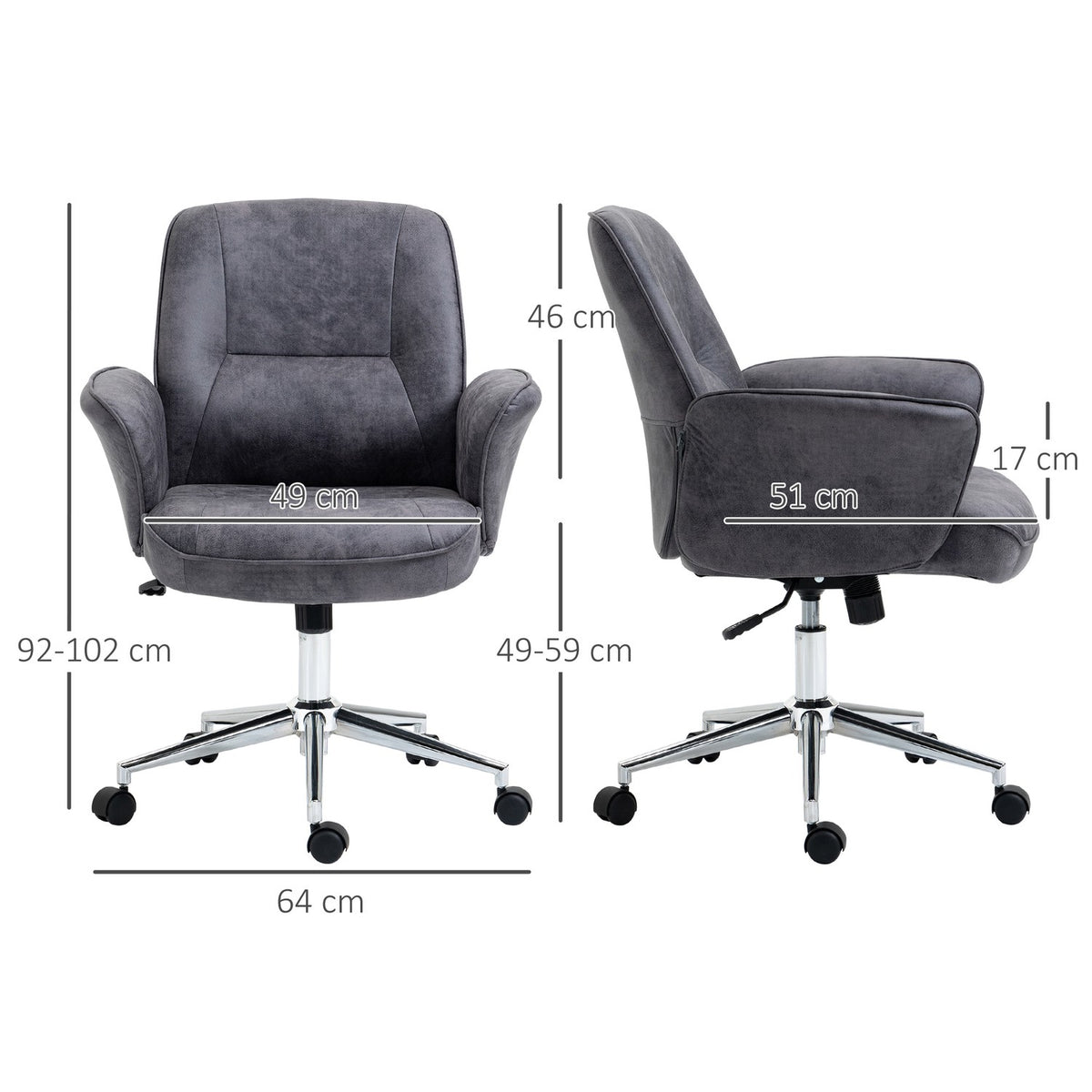 Office Chair Ergonomic Desk Chair With Rocker Function, Height Adjustable, Load Capacity Up To 120Kg, 67X69X92-102Cm