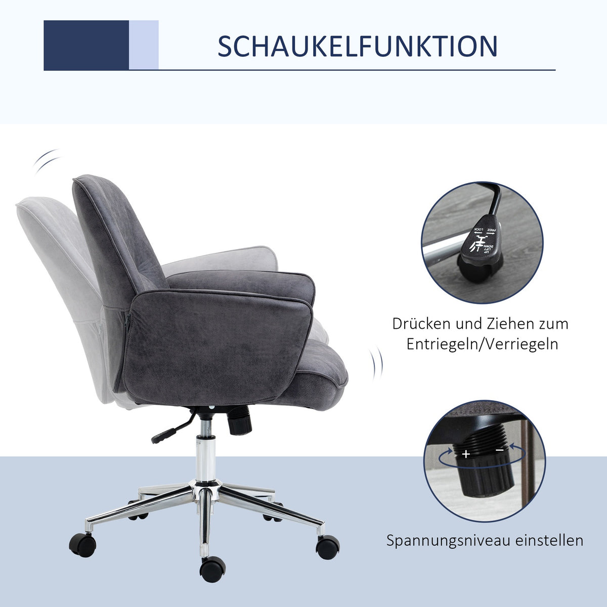Office Chair Ergonomic Desk Chair With Rocker Function, Height Adjustable, Load Capacity Up To 120Kg, 67X69X92-102Cm