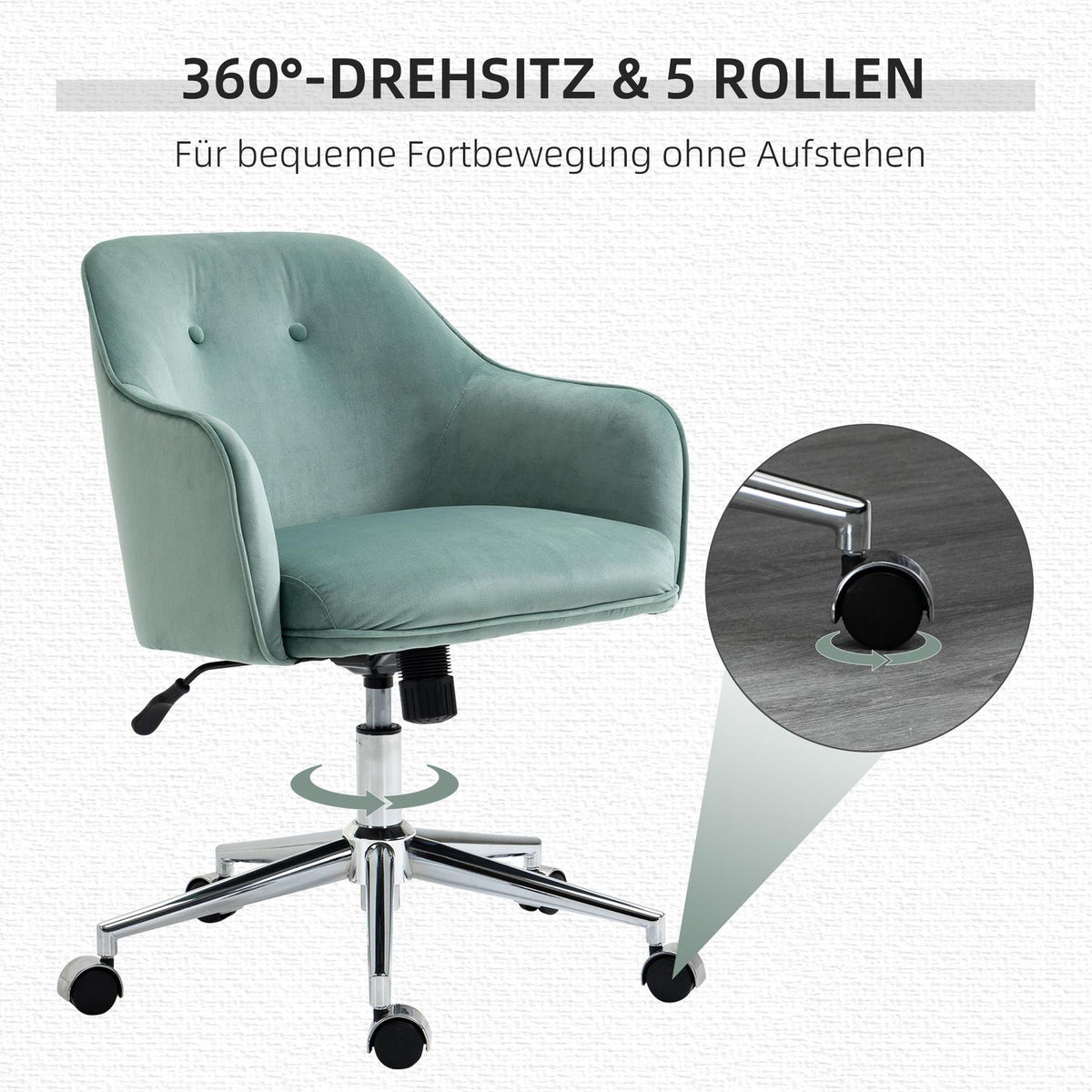 Office Chair Ergonomic Desk Chair With Rocker Function, Height Adjustable, Velvet Touch, Green