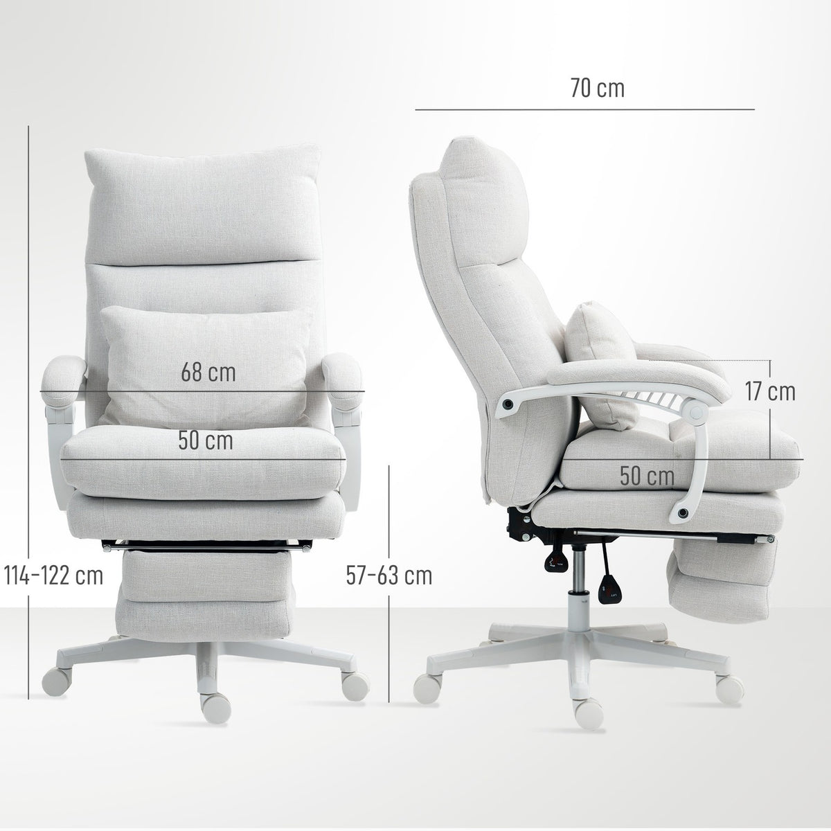 Office Chair Ergonomic Desk Chair with Lumbar Support, High Back, Footrest, Height-Adjustable Swivel Chair with Linen Look, Padded Computer Chair, Cream White