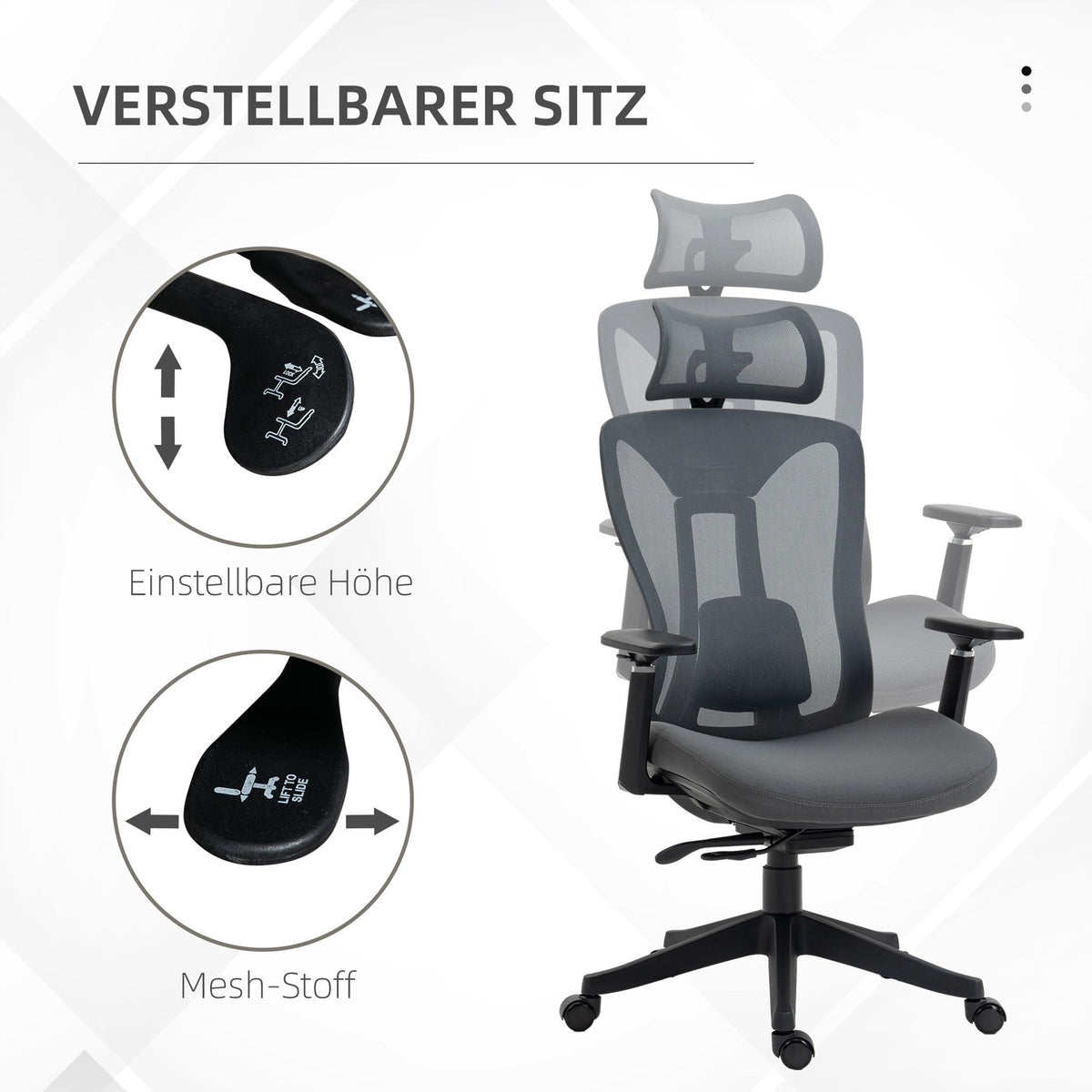Office Chair Ergonomic Desk Chair with Reclining Function Mesh Gray for Comfortable Working & Relaxing
