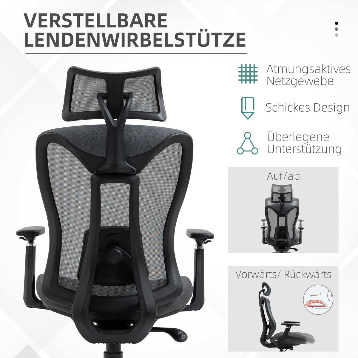 Office Chair Ergonomic Desk Chair with Reclining Function Mesh Gray for Comfortable Working & Relaxing