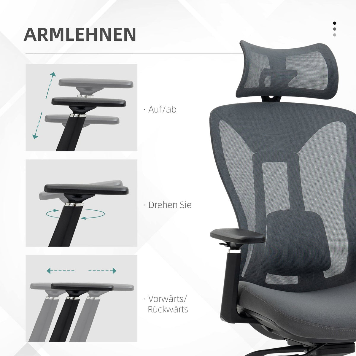 Office Chair Ergonomic Desk Chair with Reclining Function Mesh Gray for Comfortable Working & Relaxing