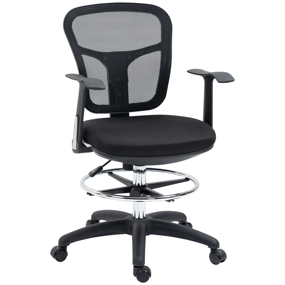 Office Chair, Ergonomic Drawing Chair, 95-115Cm Computer Chair With Armrest, Desk Chair With Footrest, Mesh, Black