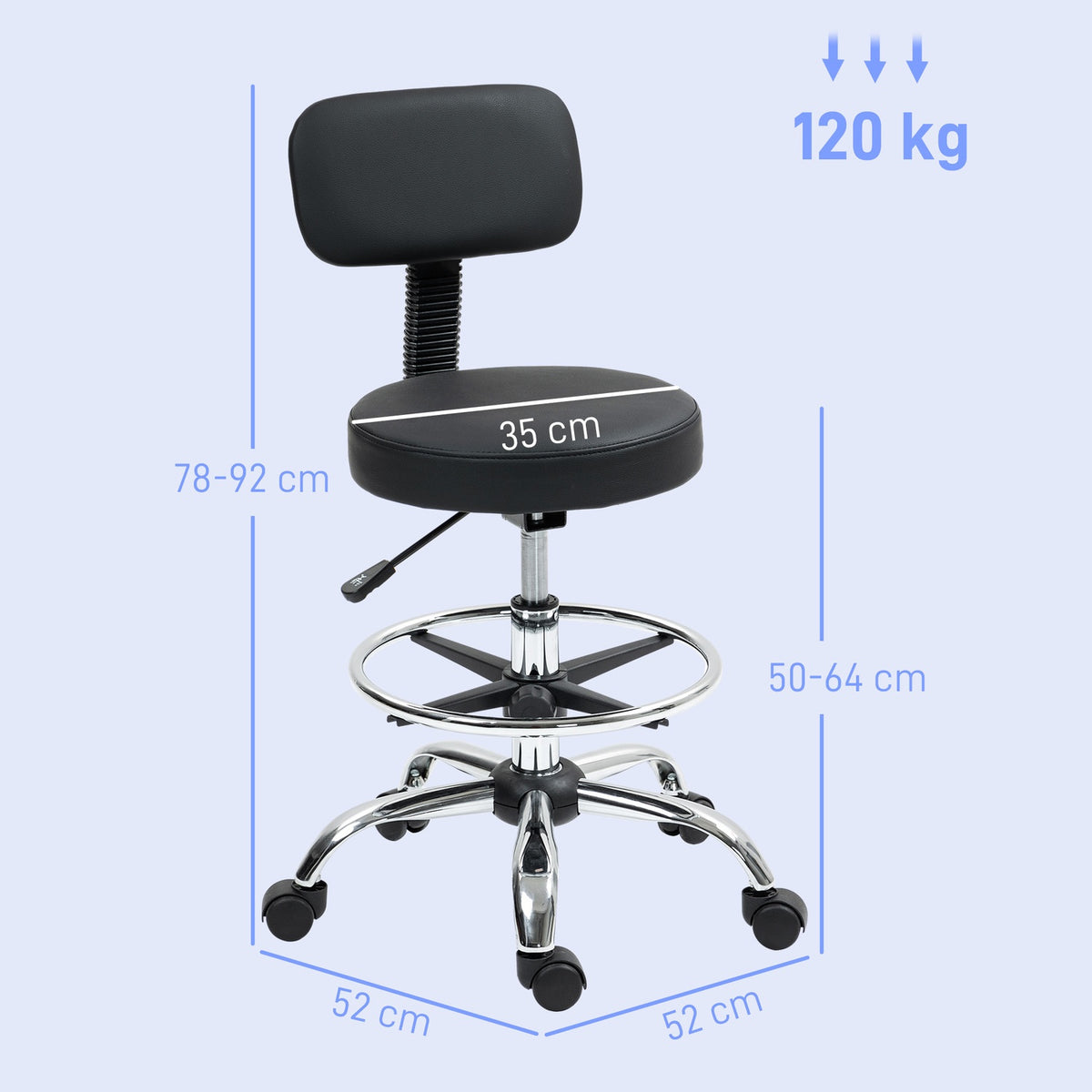 Office Chair, Ergonomic Drawing Chair, Height Adjustable Computer Chair with Foot Ring, Desk Chair, Swivel Chair for Living Room, Office, Faux Leather, Black