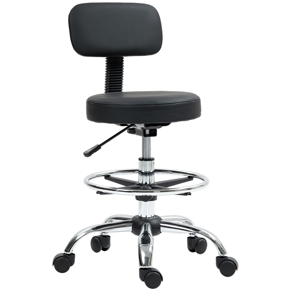 Office Chair, Ergonomic Drawing Chair, Height Adjustable Computer Chair with Foot Ring, Desk Chair, Swivel Chair for Living Room, Office, Faux Leather, Black