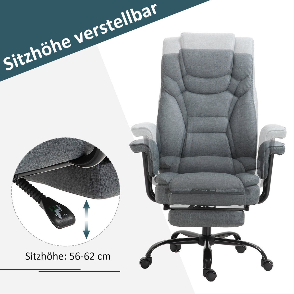 Office Chair Ergonomic Executive Chair 360° Rotatable Computer Chair Height Adjustable With Headrest, Padded Armrests And Footrest
