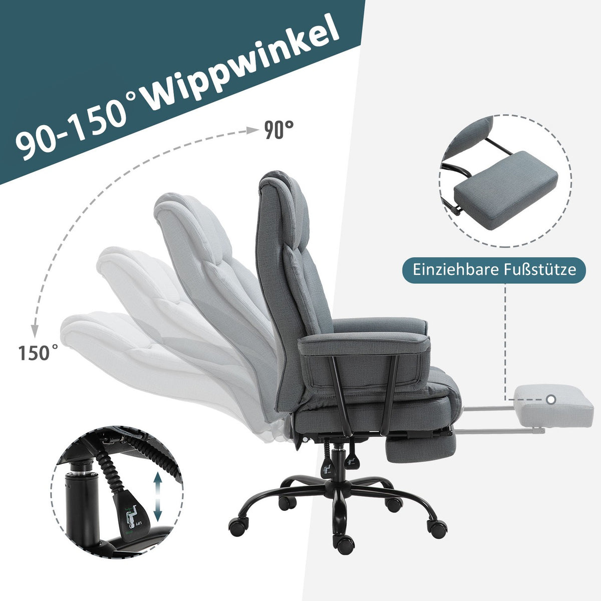 Office Chair Ergonomic Executive Chair 360° Rotatable Computer Chair Height Adjustable With Headrest, Padded Armrests And Footrest