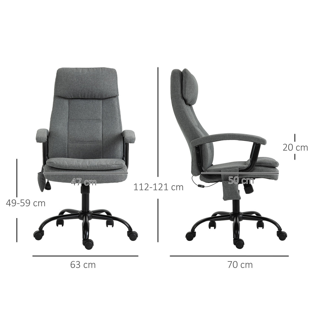 Office Chair Ergonomic Gaming Chair With Massage & Lumbar Massage, Height Adjustable, Linen Feel, Gray, 63X70X112-121Cm