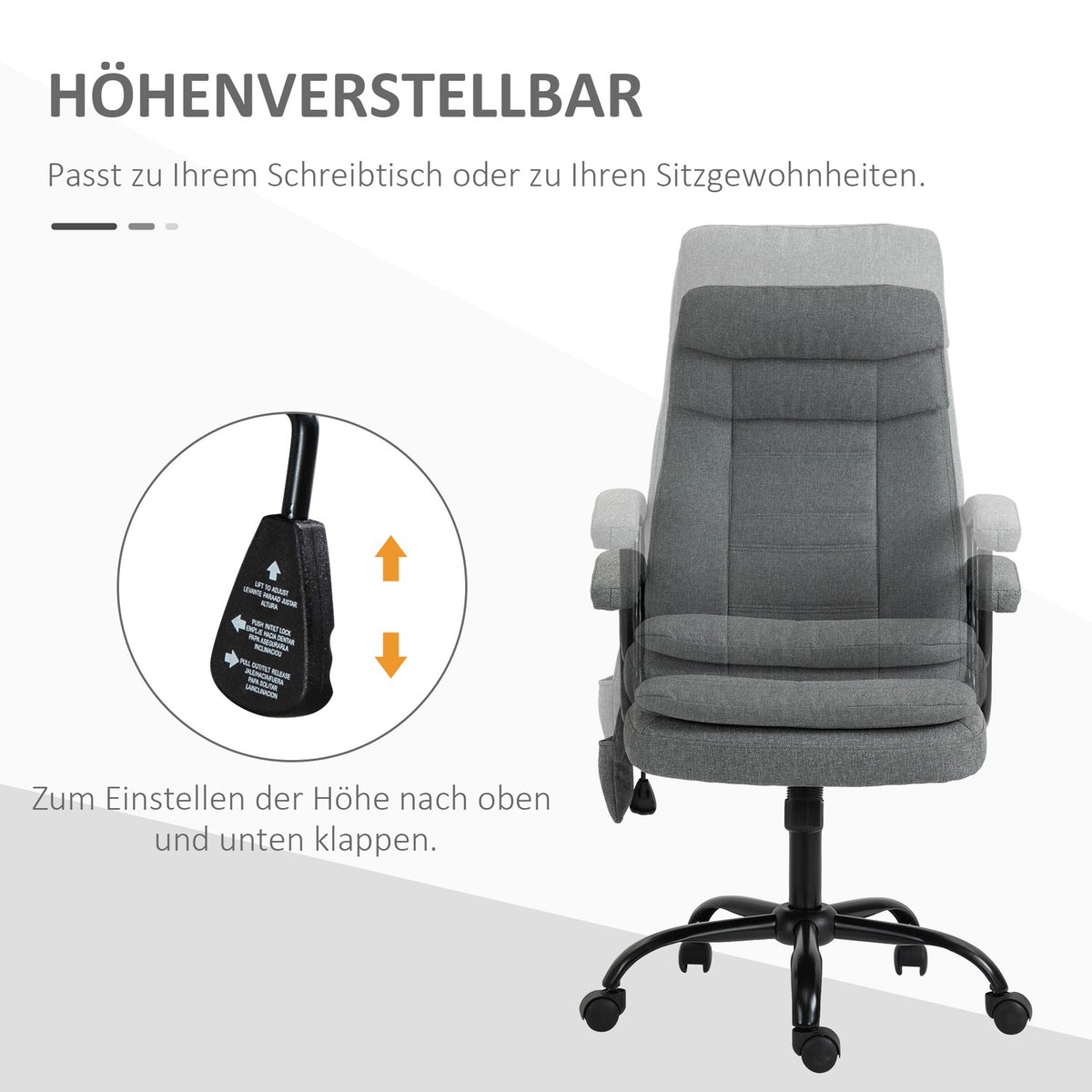 Office Chair Ergonomic Gaming Chair With Massage & Lumbar Massage, Height Adjustable, Linen Feel, Gray, 63X70X112-121Cm