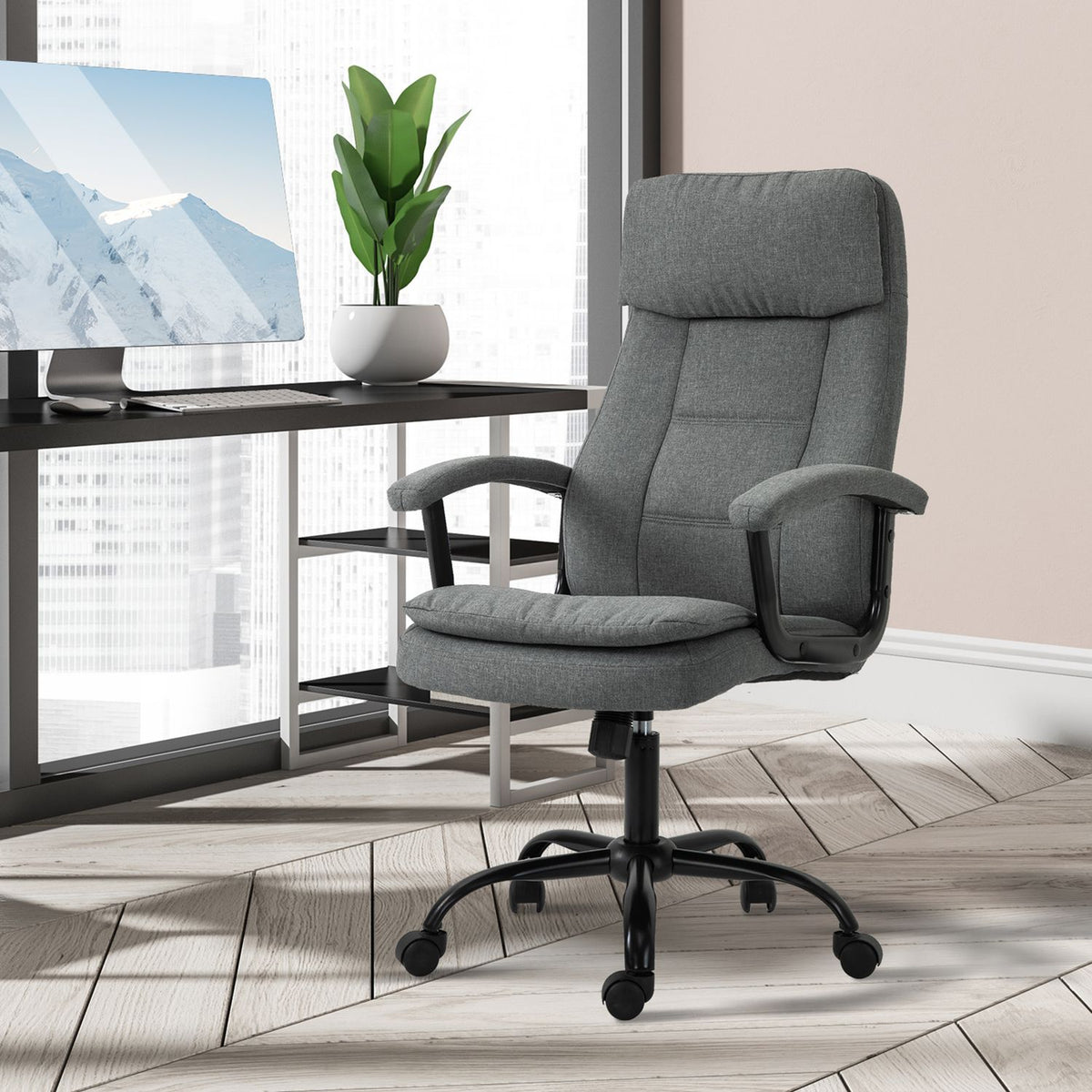 Office Chair Ergonomic Gaming Chair With Massage & Lumbar Massage, Height Adjustable, Linen Feel, Gray, 63X70X112-121Cm