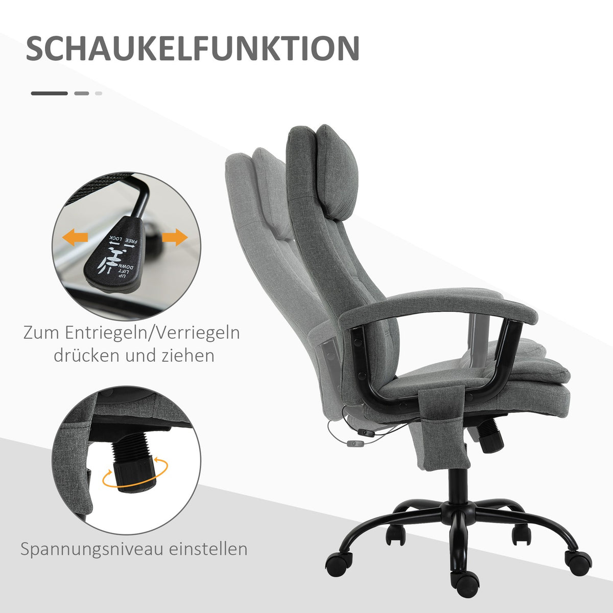 Office Chair Ergonomic Gaming Chair With Massage & Lumbar Massage, Height Adjustable, Linen Feel, Gray, 63X70X112-121Cm