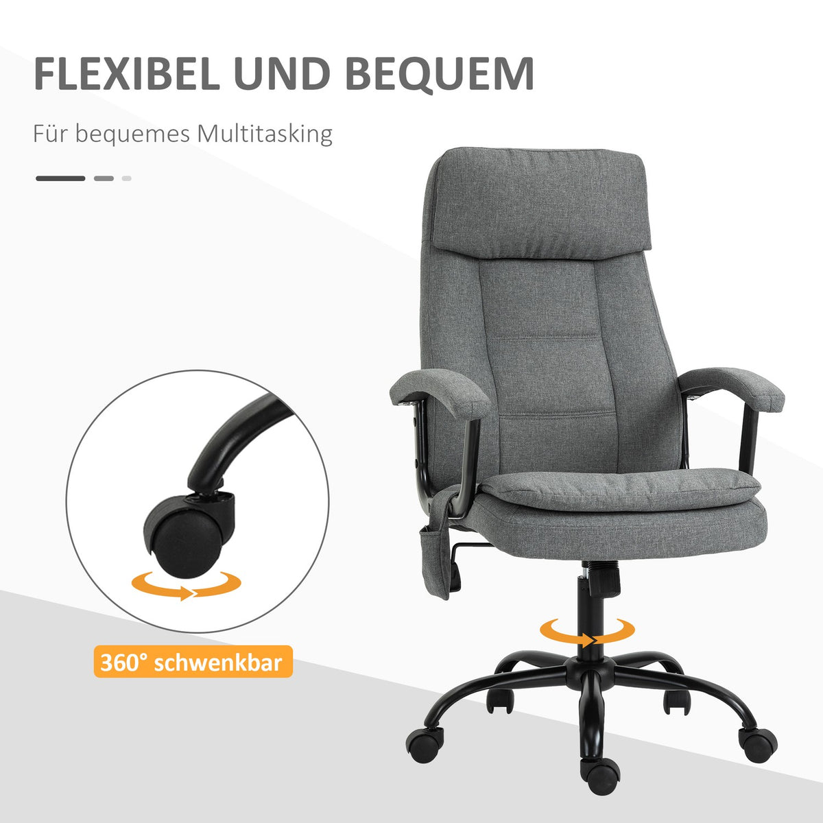 Office Chair Ergonomic Gaming Chair With Massage & Lumbar Massage, Height Adjustable, Linen Feel, Gray, 63X70X112-121Cm
