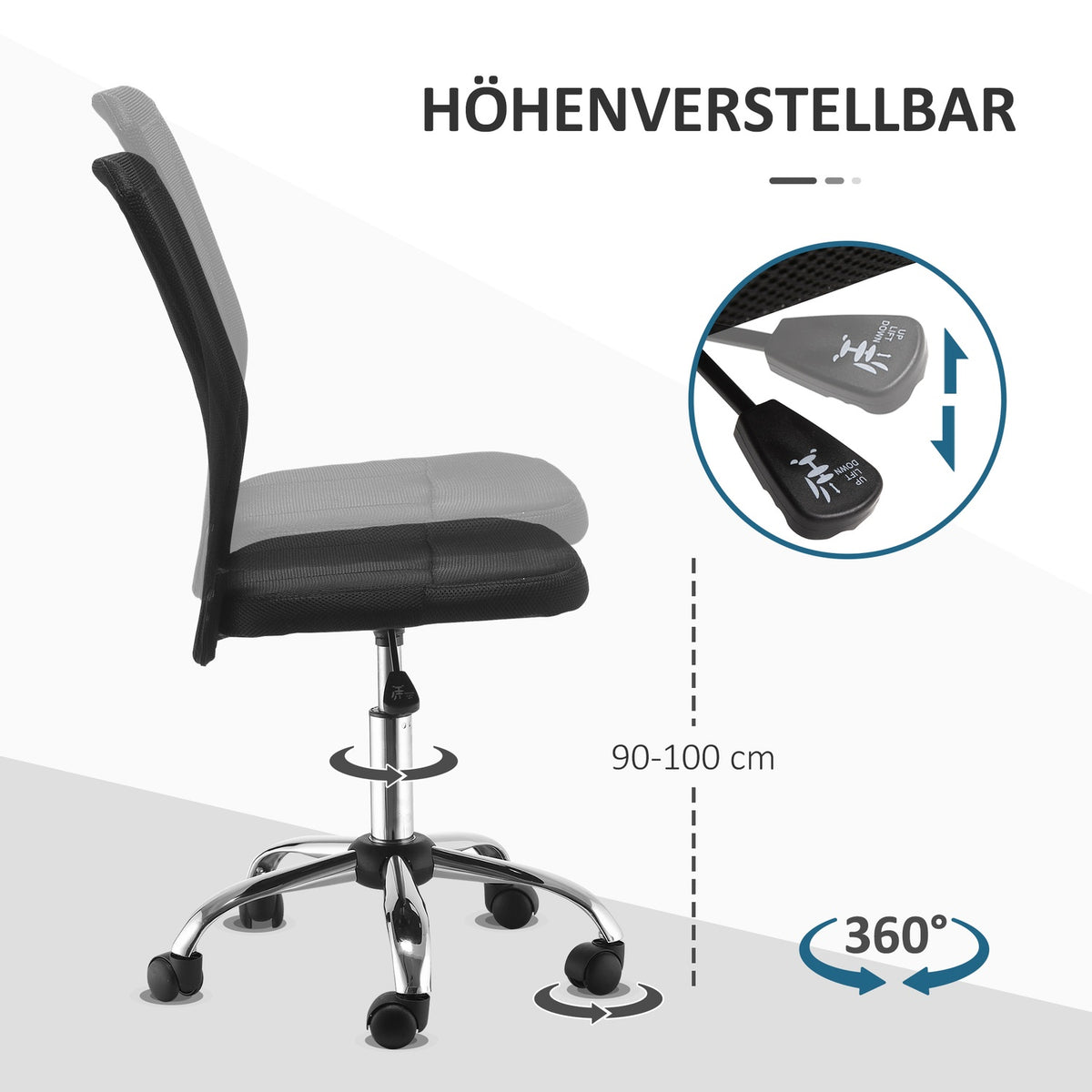 Office Chair Ergonomic, Height-Adjustable Desk Chair, 360° With Breathable Backrest, Load Capacity Up To 100 Kg, Black