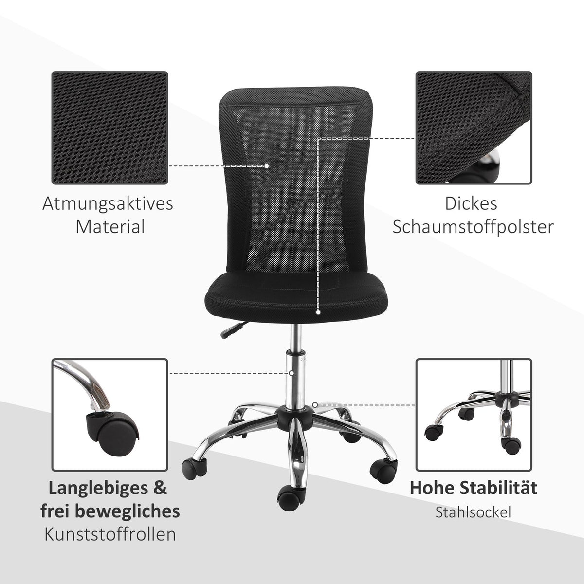 Office Chair Ergonomic, Height-Adjustable Desk Chair, 360° With Breathable Backrest, Load Capacity Up To 100 Kg, Black