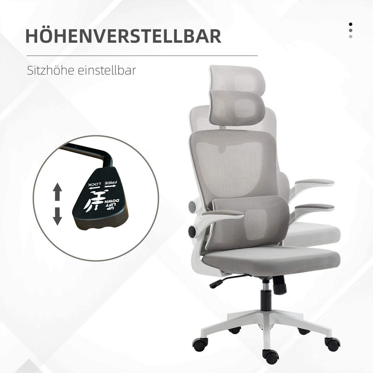 Office Chair Ergonomic Height Adjustable Desk Chair Adjustable Armrest Pillow Rocker Function Lumbar Support Mesh Gray