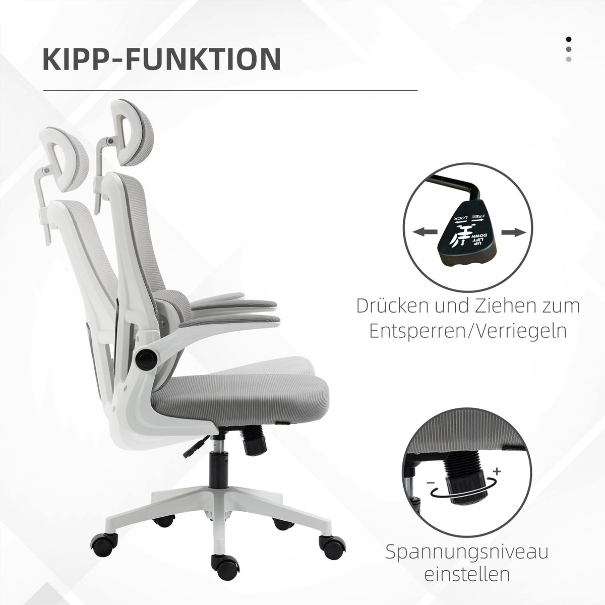 Office Chair Ergonomic Height Adjustable Desk Chair Adjustable Armrest Pillow Rocker Function Lumbar Support Mesh Gray