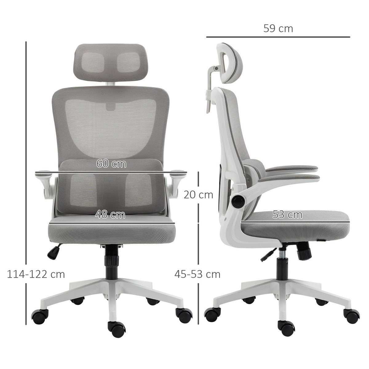 Office Chair Ergonomic Height Adjustable Desk Chair Adjustable Armrest Pillow Rocker Function Lumbar Support Mesh Gray