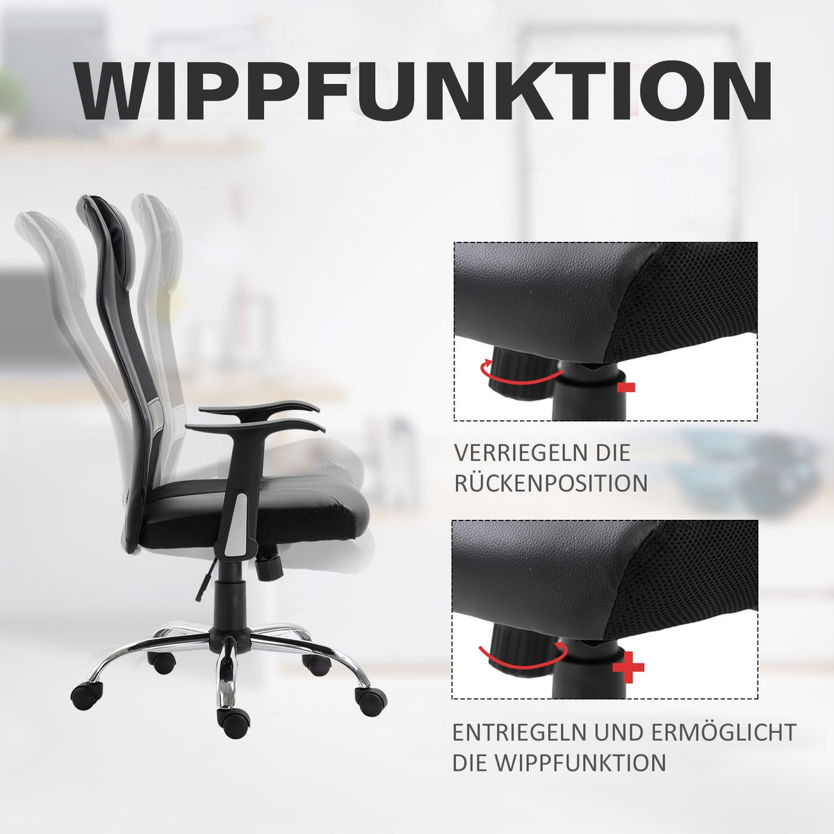 Office Chair Ergonomic Swivel Chair, Height Adjustable, Pu Leather, Black, 66X73X108-118 Cm