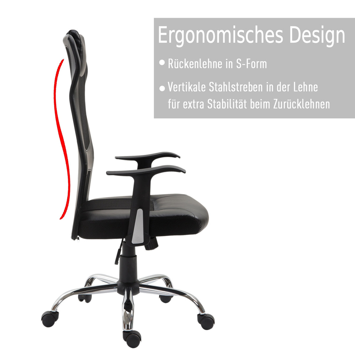 Office Chair Ergonomic Swivel Chair, Height Adjustable, Pu Leather, Black, 66X73X108-118 Cm