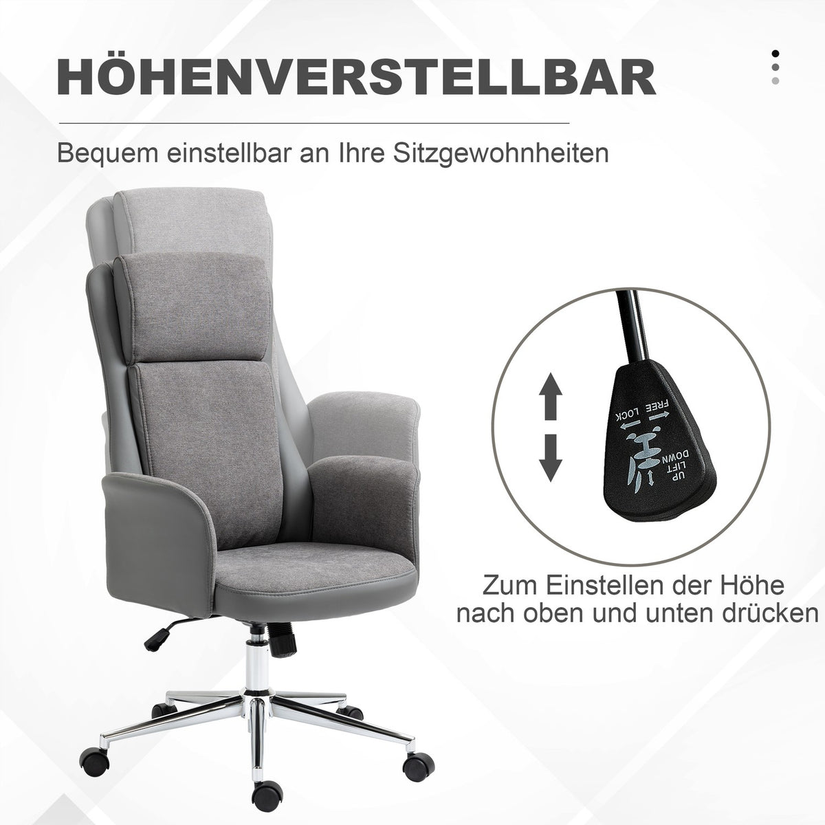 Office Chair Ergonomic Swivel Chair With Rocker Function, 360° Rotatable, Height Adjustable, Pu, Load Capacity Up To 120Kg, Gray, 65X72X108-118Cm
