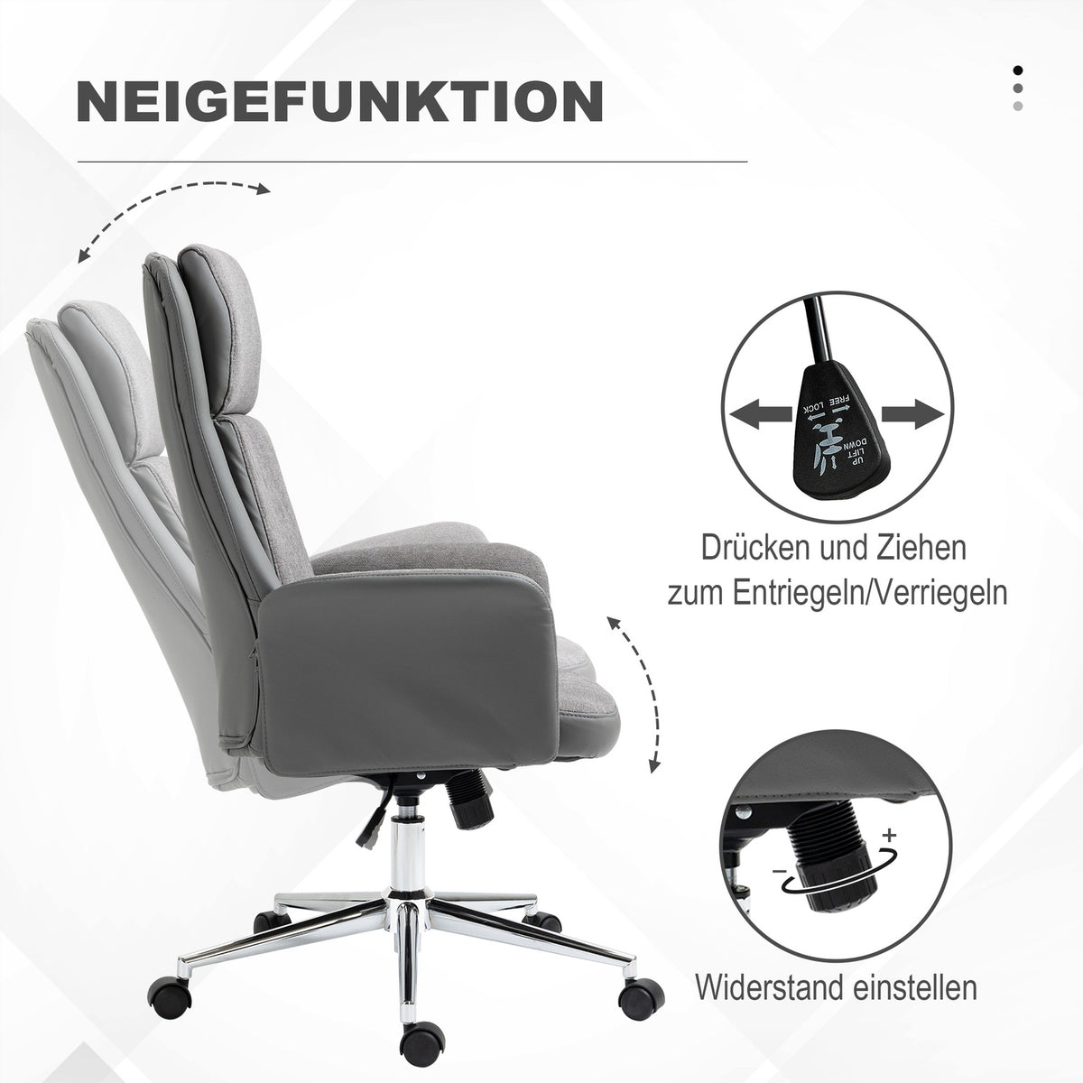 Office Chair Ergonomic Swivel Chair With Rocker Function, 360° Rotatable, Height Adjustable, Pu, Load Capacity Up To 120Kg, Gray, 65X72X108-118Cm