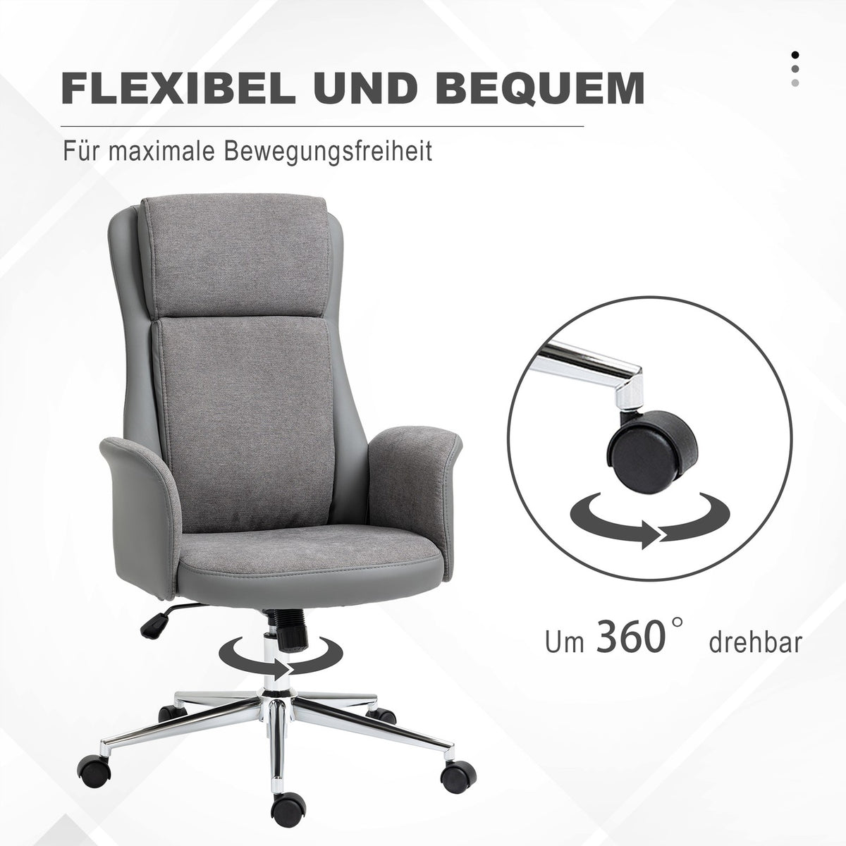 Office Chair Ergonomic Swivel Chair With Rocker Function, 360° Rotatable, Height Adjustable, Pu, Load Capacity Up To 120Kg, Gray, 65X72X108-118Cm