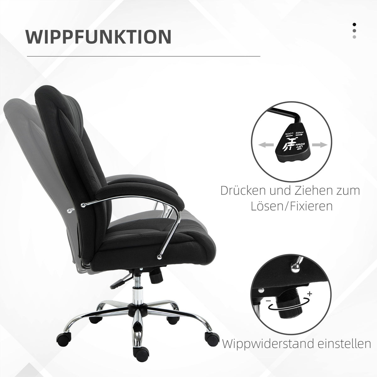 Office Chair Ergonomic Swivel Chair With Rocker Function, Padded Armrest, Headrest, Black, 65X78X110-120Cm