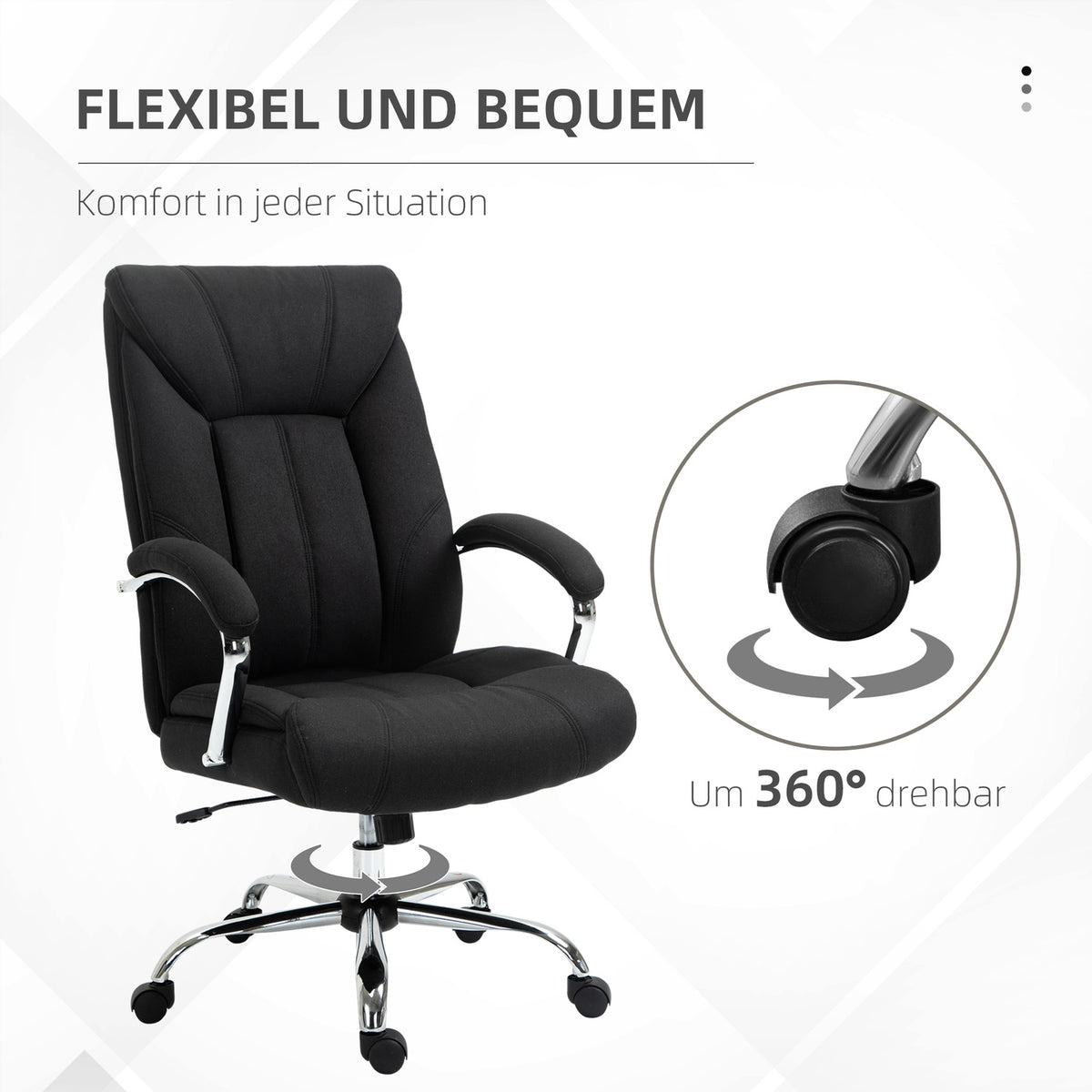 Office Chair Ergonomic Swivel Chair With Rocker Function, Padded Armrest, Headrest, Black, 65X78X110-120Cm