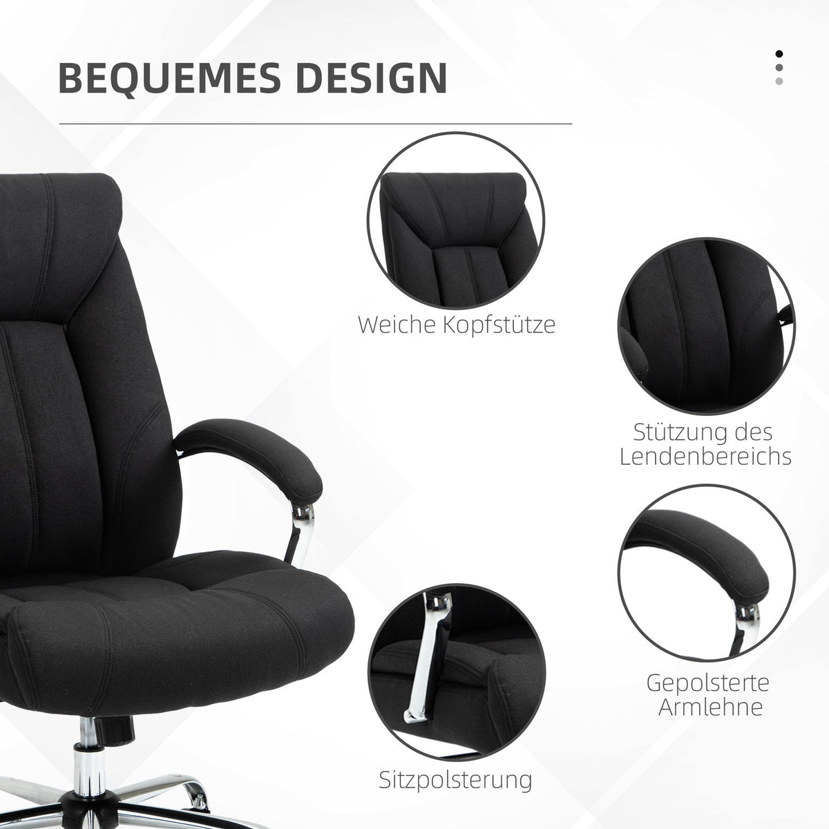 Office Chair Ergonomic Swivel Chair With Rocker Function, Padded Armrest, Headrest, Black, 65X78X110-120Cm