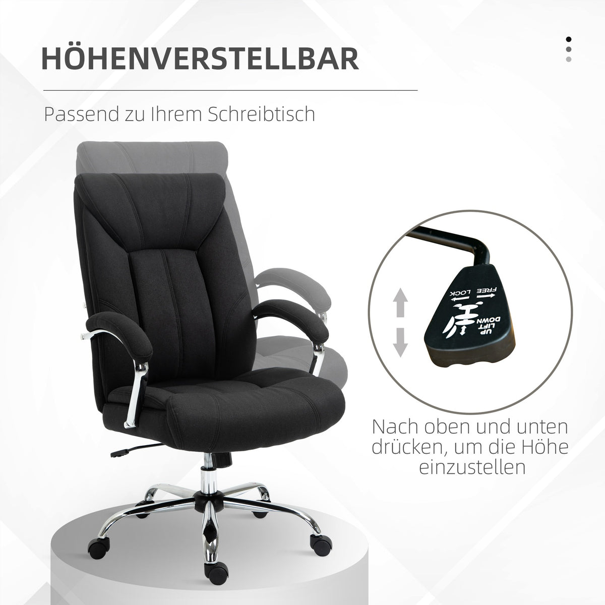 Office Chair Ergonomic Swivel Chair With Rocker Function, Padded Armrest, Headrest, Black, 65X78X110-120Cm