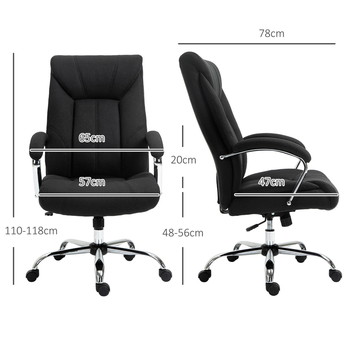 Office Chair Ergonomic Swivel Chair With Rocker Function, Padded Armrest, Headrest, Black, 65X78X110-120Cm