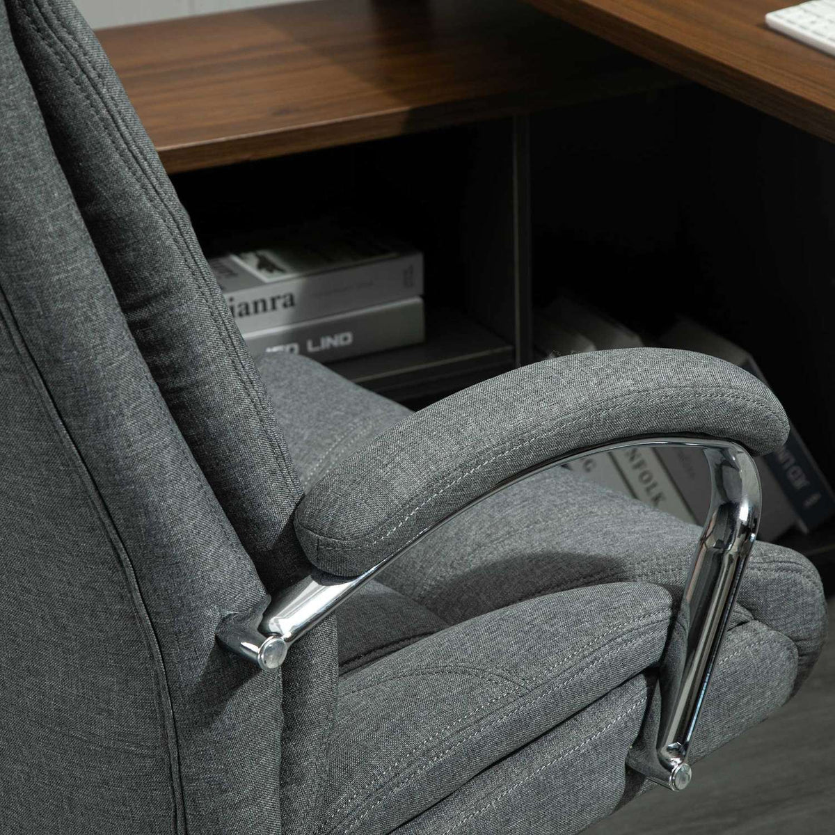 Office Chair Ergonomic Swivel Chair With Rocker Function, Padded Armrest, Headrest, Gray, 65X78X110-120Cm