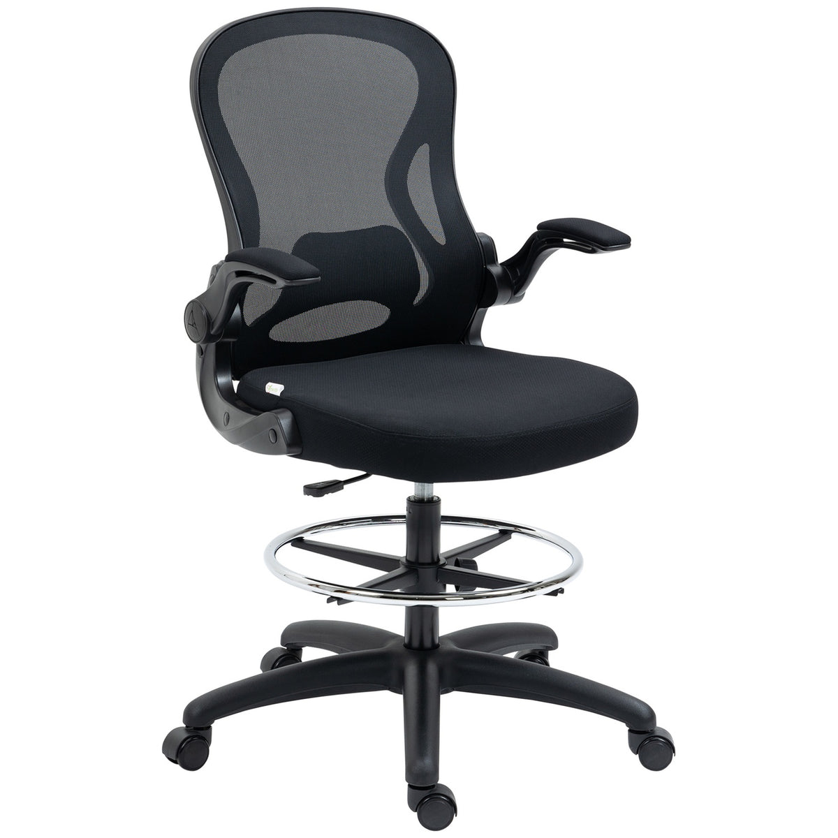 Office Chair Ergonomic Work Chair With Adjustable Foot Ring, 110-130 Cm Height Adjustable, Wheels, Lumbar Support, Black