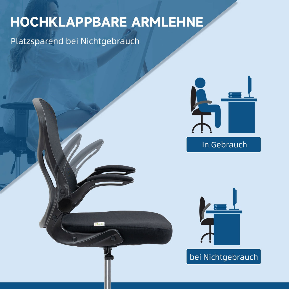 Office Chair Ergonomic Work Chair With Adjustable Foot Ring, 110-130 Cm Height Adjustable, Wheels, Lumbar Support, Black