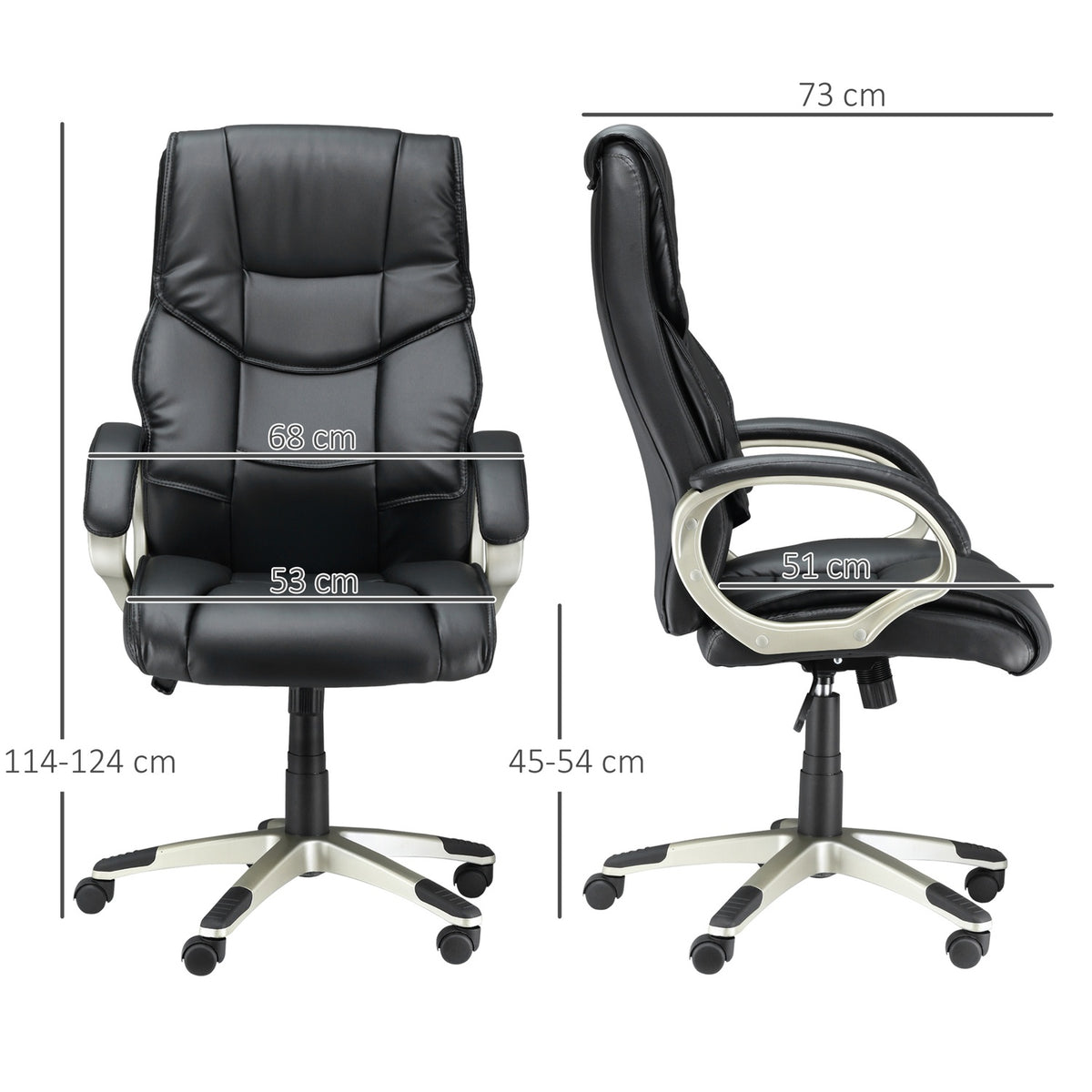 Office Chair Executive Chair Ergonomic Office Chair With Rocker Function, Sports Seat Design, High Backrest, 70X58X114-124Cm